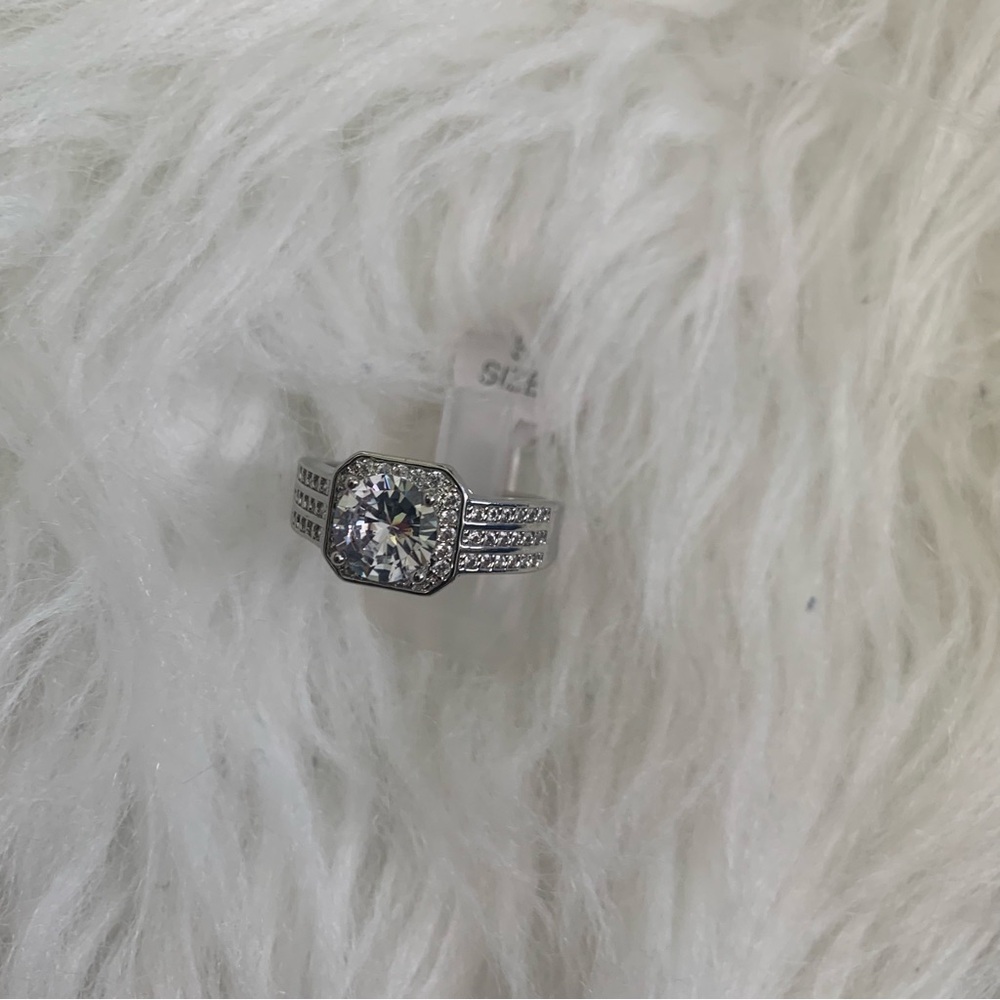 Cubic Zirconia Simulated Diamond Octagon Head Engagement Ring -- Ring Size 7